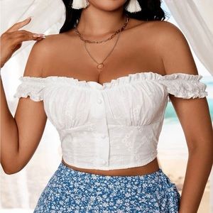 Frilled Ruched Bust Blouse / White